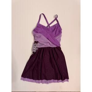 Weissman Girls Purple Lyrical Dress w/Applique Size MC Medium Child Leotard